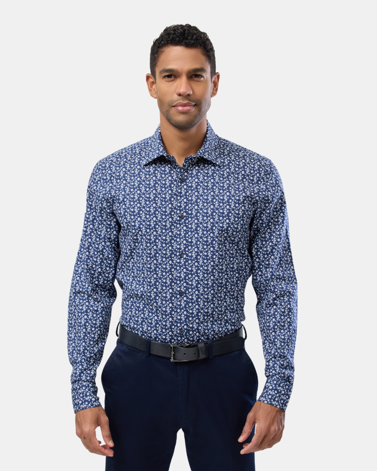 Abstract Floral Print Reg Fit Stretch Business Shirt