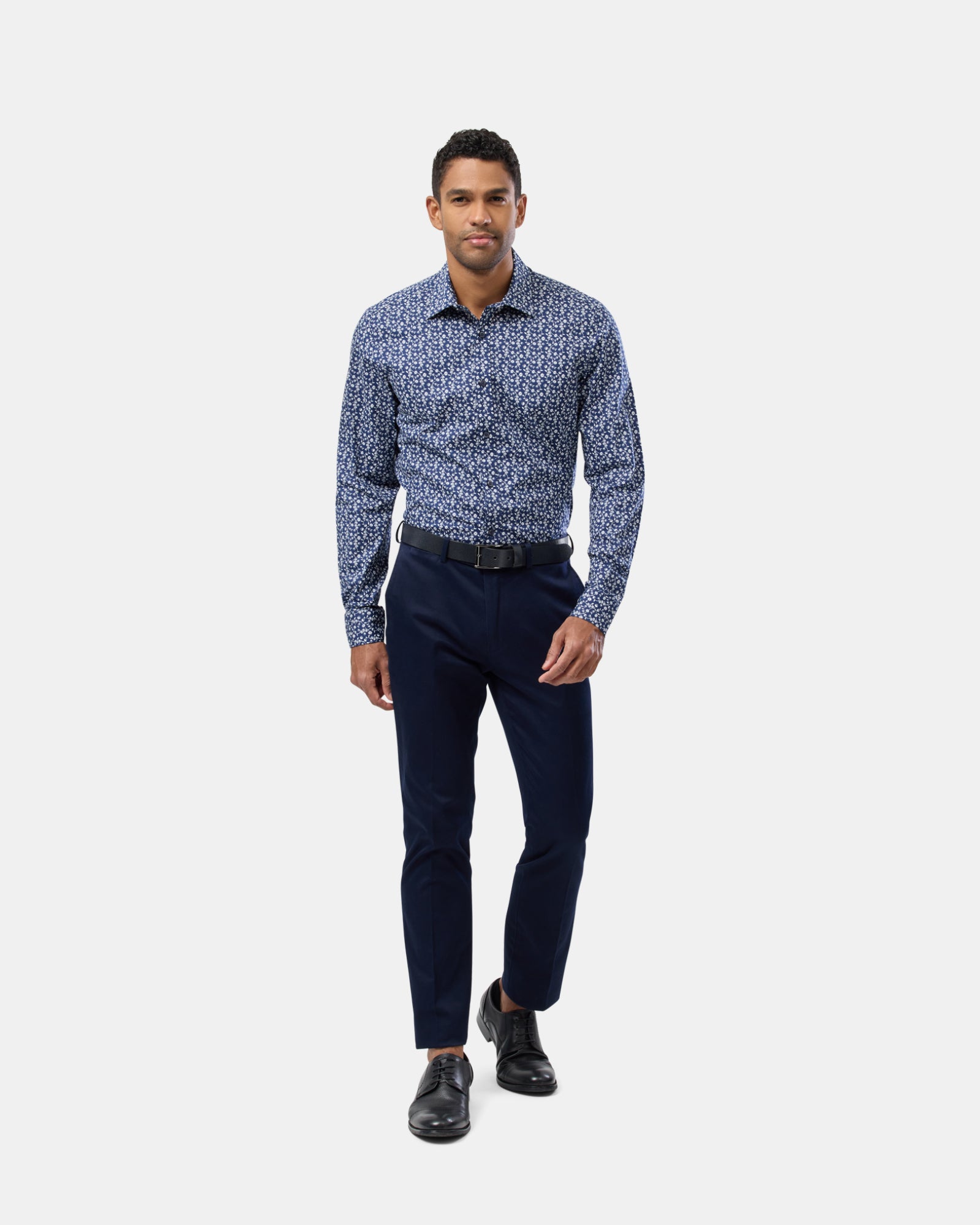 Abstract Floral Print Reg Fit Stretch Business Shirt