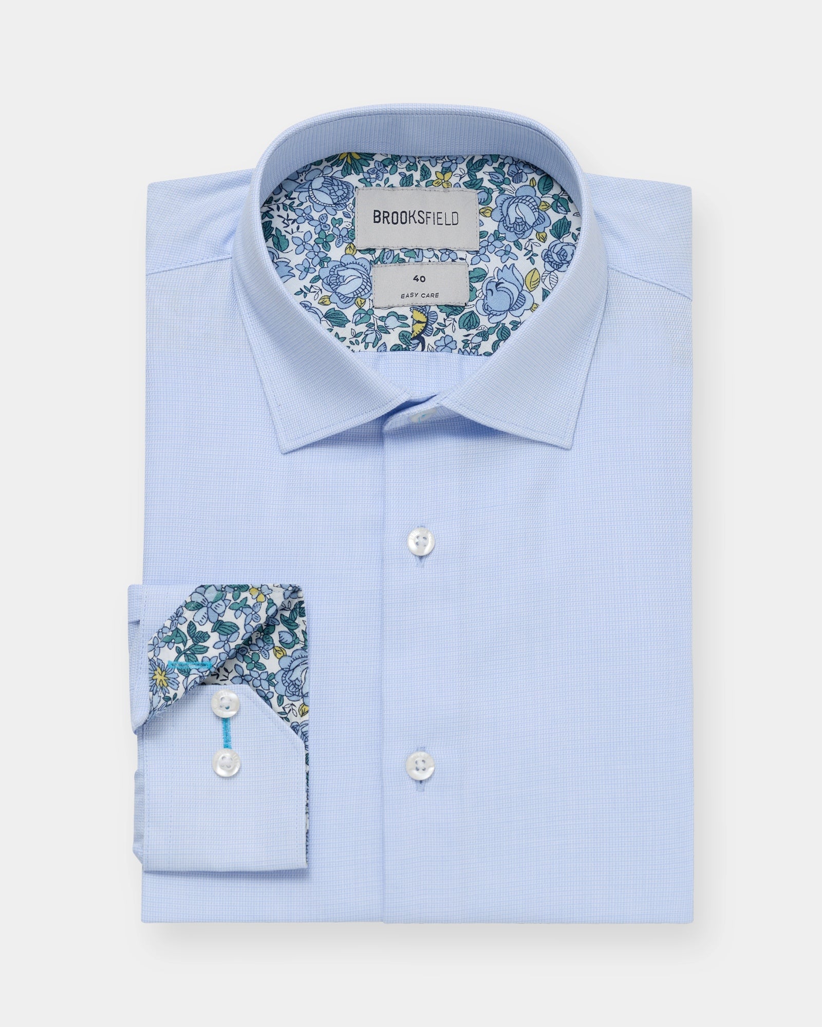 Straight-on shot of the light blue regular-fit shirt