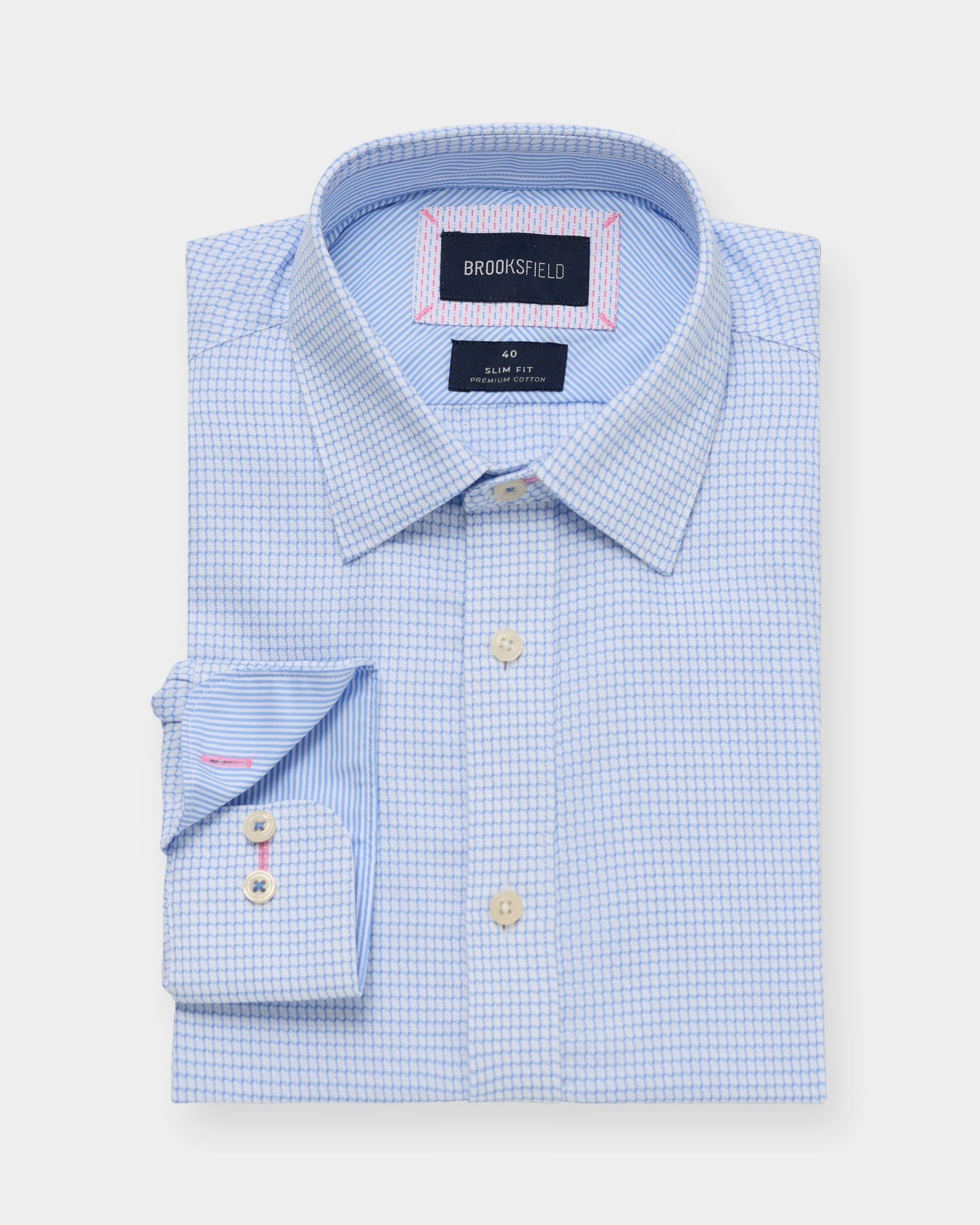 Light blue patterned shirt seen from the front
