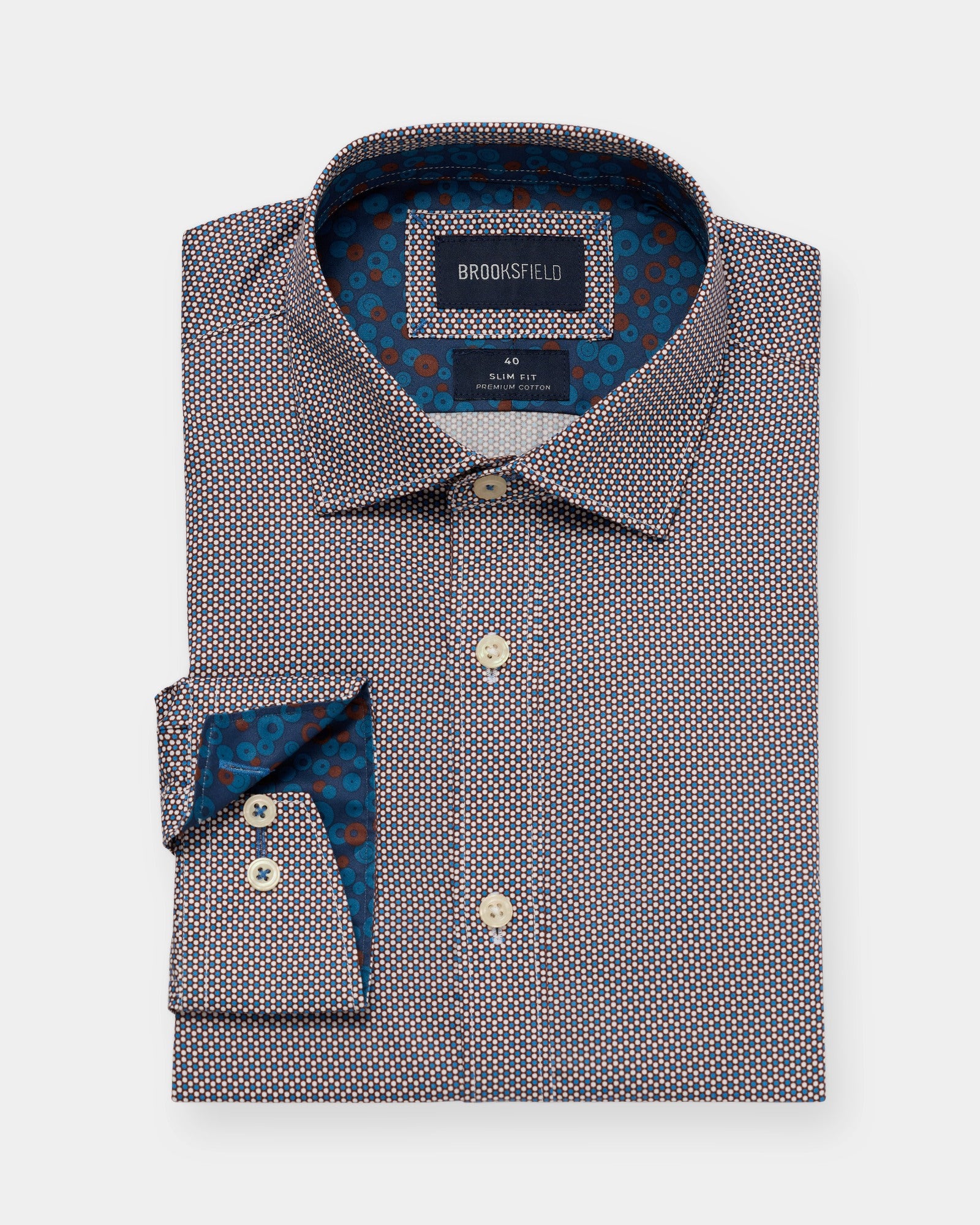 Brown patterned slim-fit business shirt shown from the front
