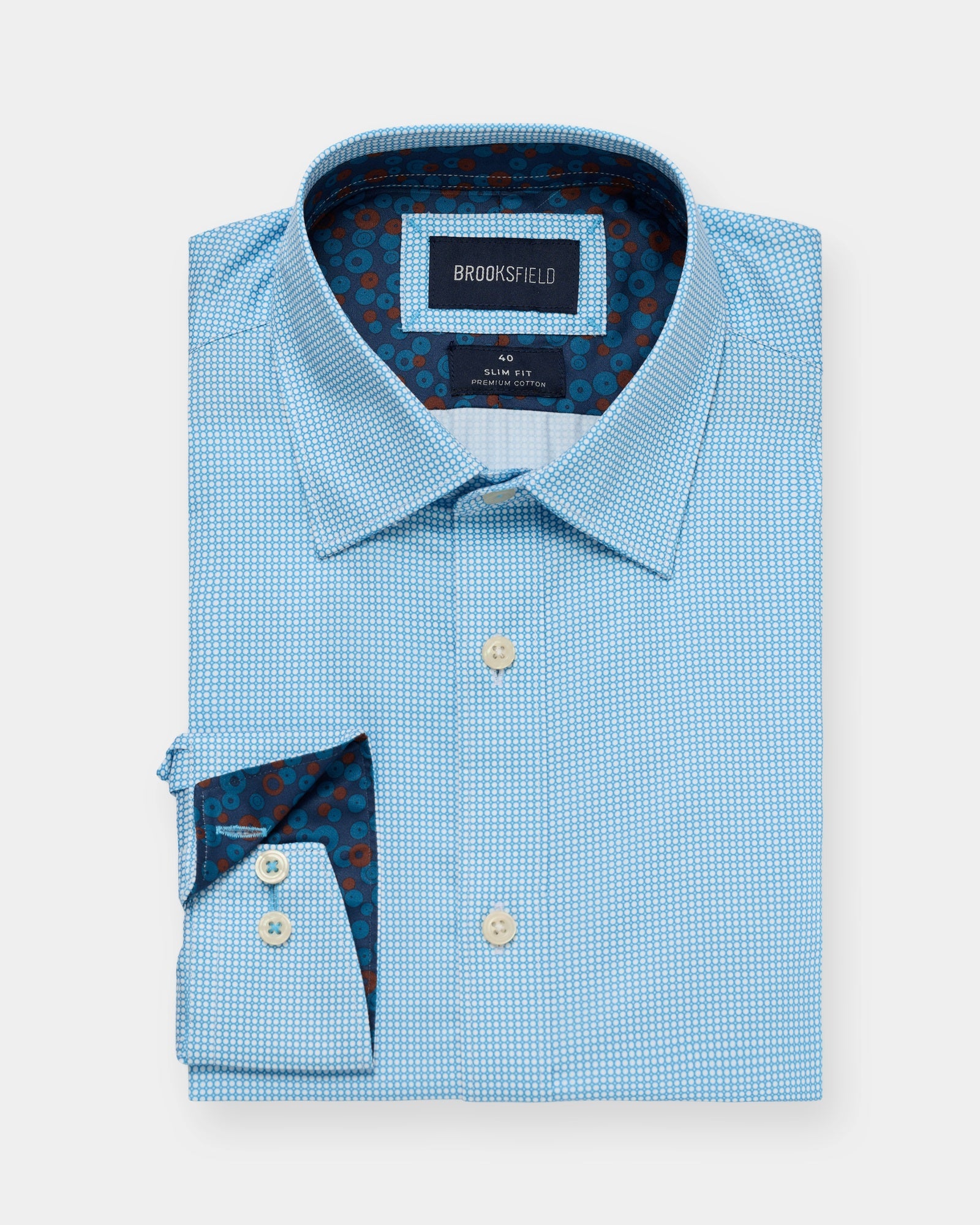 Blue business shirt with slight pattern from the front