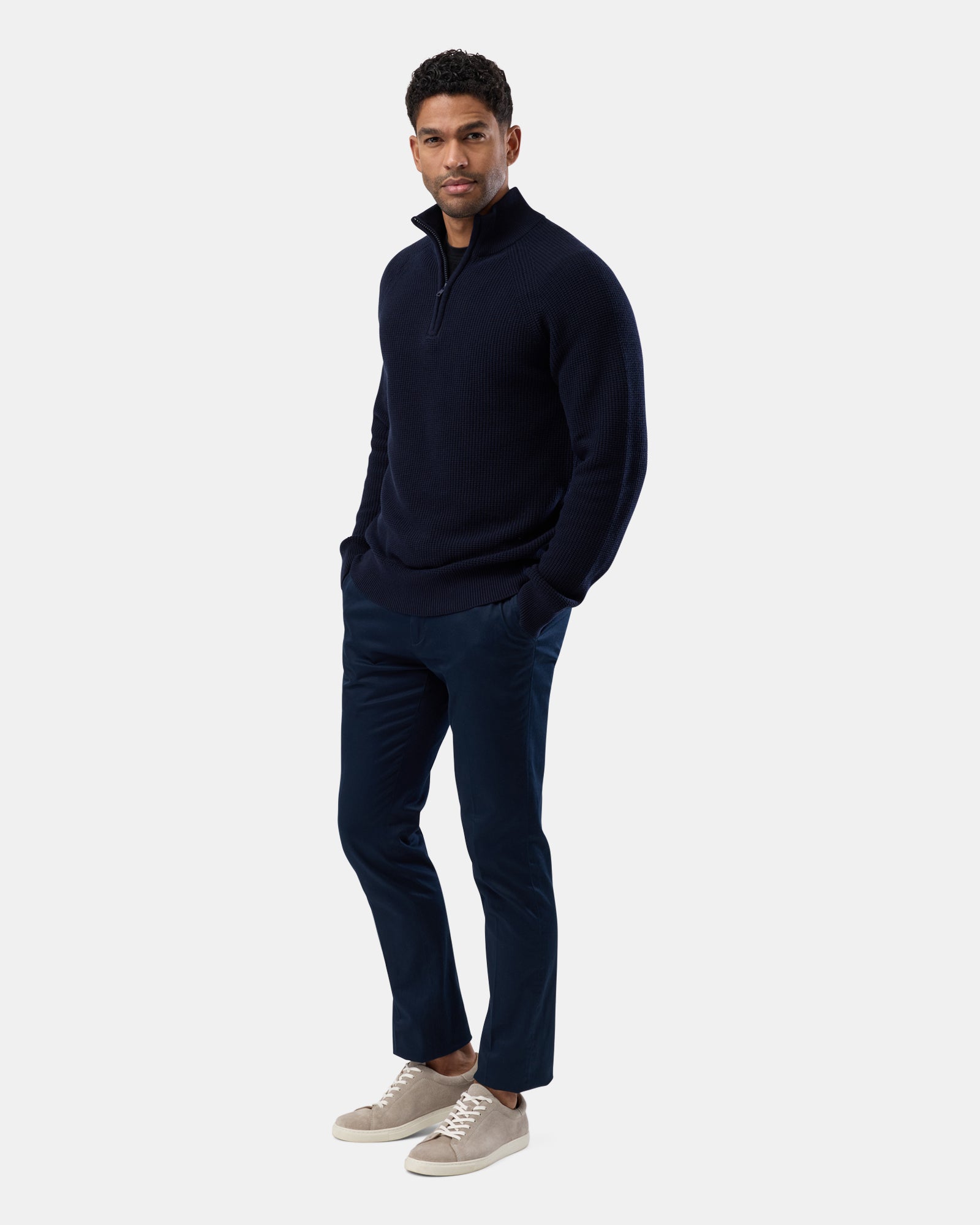 Versatile Navy half zip knit jumper for men