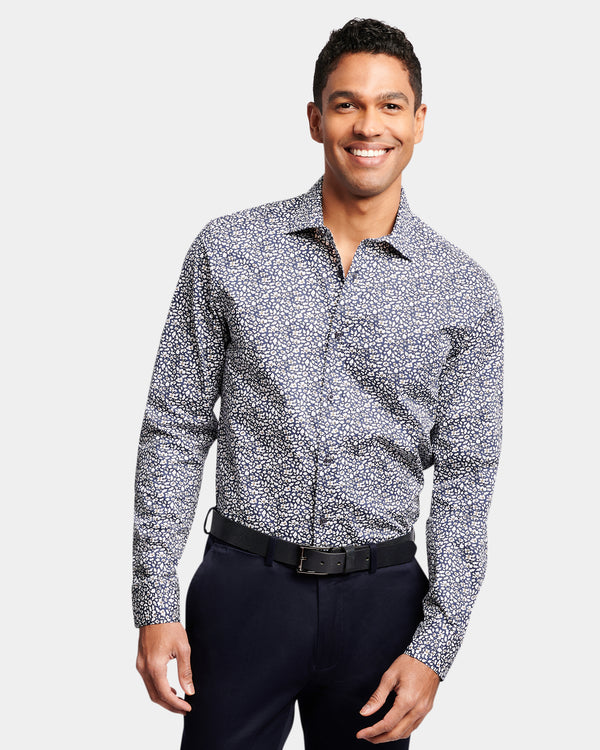 Abstract Floral Print Reg Fit Business Shirt