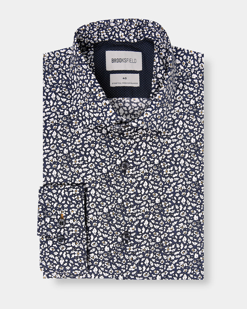 Abstract Floral Print Reg Fit Business Shirt