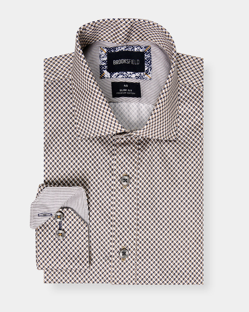 Retro Print Slim Fit Dress Shirt