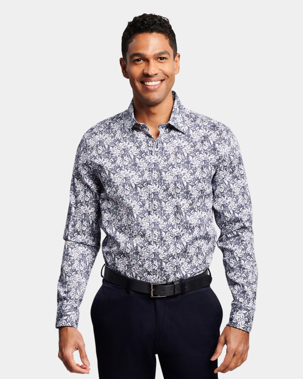 Abstract Floral Print Slim Fit Dress Shirt