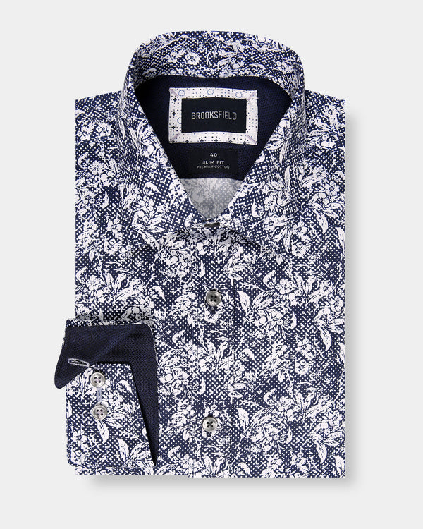 Abstract Floral Print Slim Fit Dress Shirt