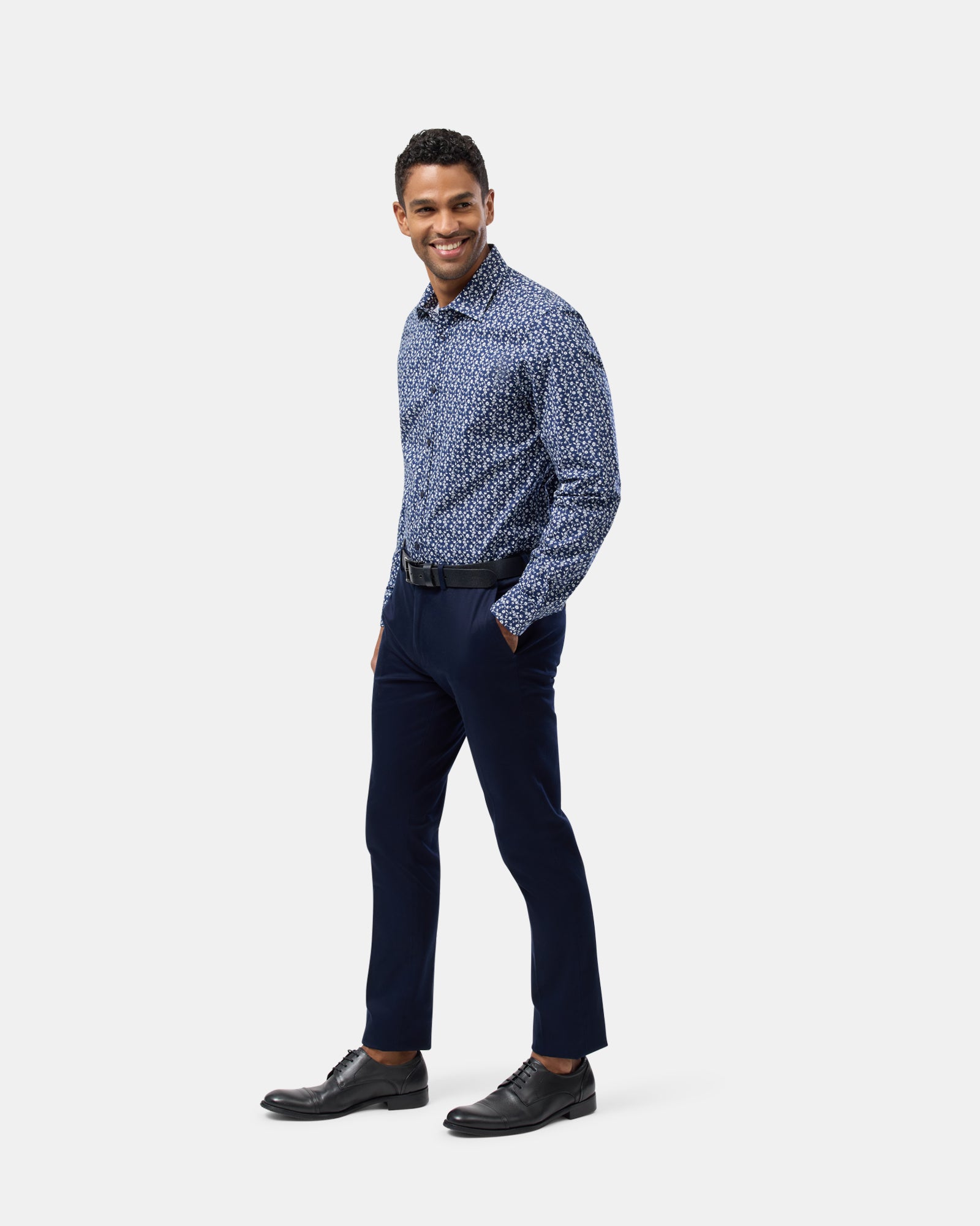Abstract Floral Print Reg Fit Stretch Business Shirt