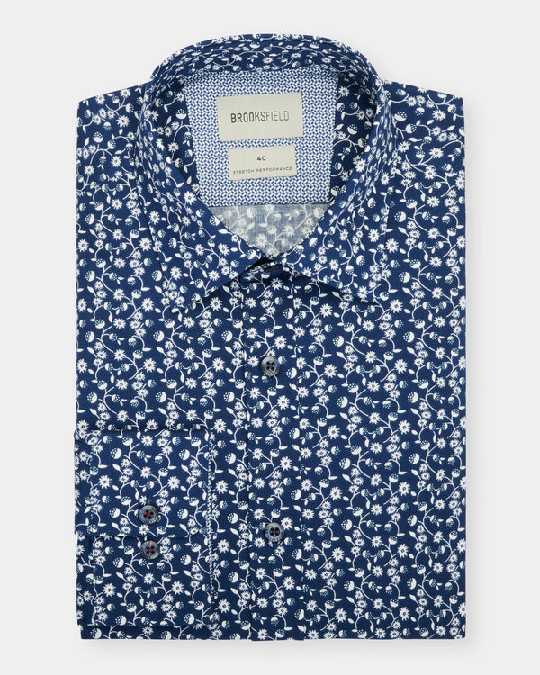 Abstract Floral Print Reg Fit Stretch Business Shirt