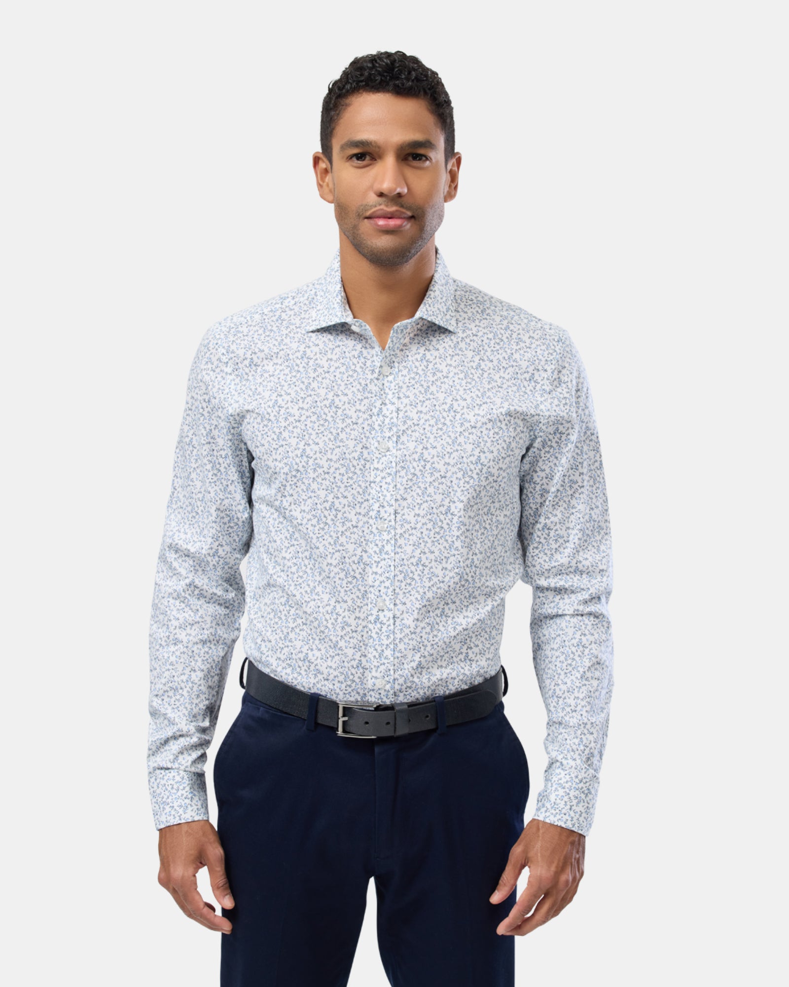 Abstract Floral Print Reg Fit Stretch Business Shirt