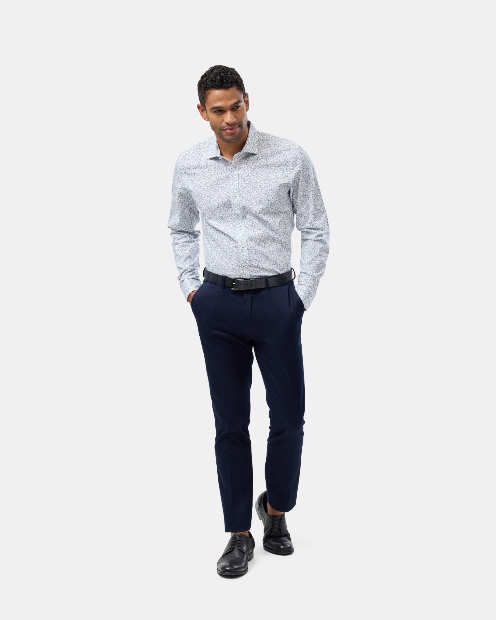 Abstract Floral Print Reg Fit Stretch Business Shirt