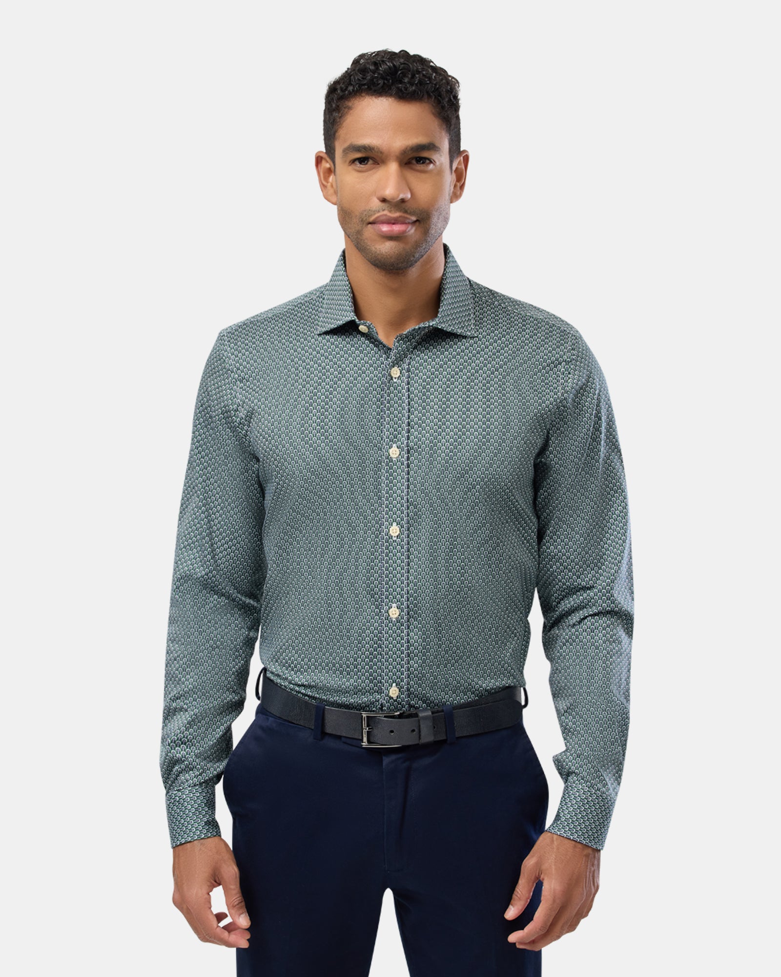 Retro Print Slim Fit Dress Shirt