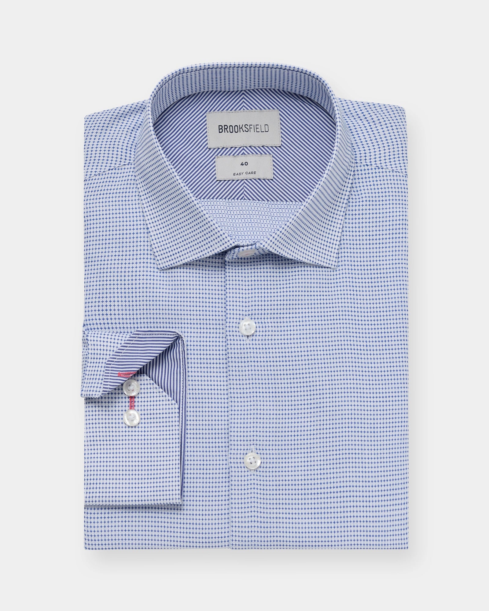 Displayed from the front, the light blue regular-fit shirt shows a crisp, professional look