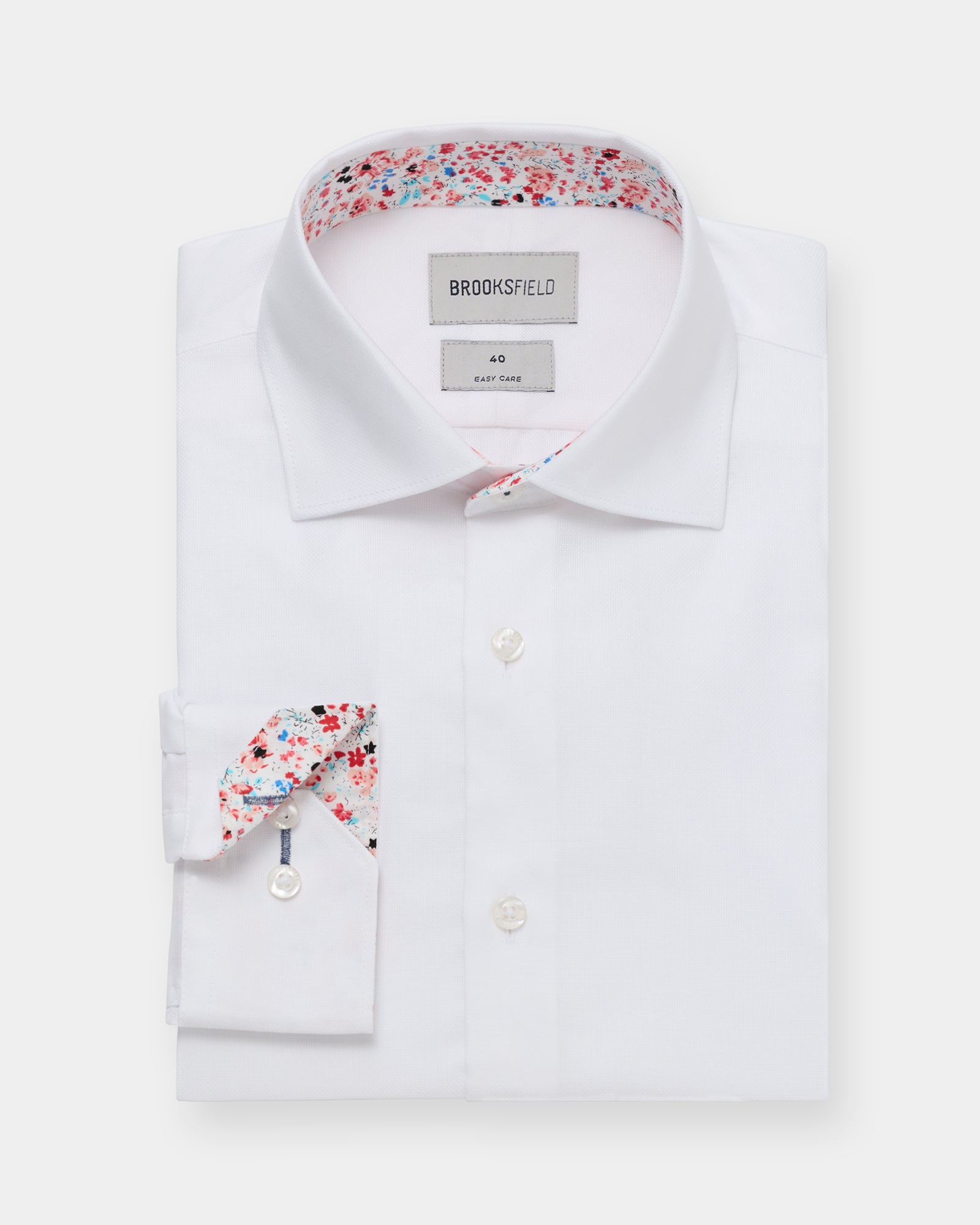 Straight-on shot of the white regular-fit shirt
