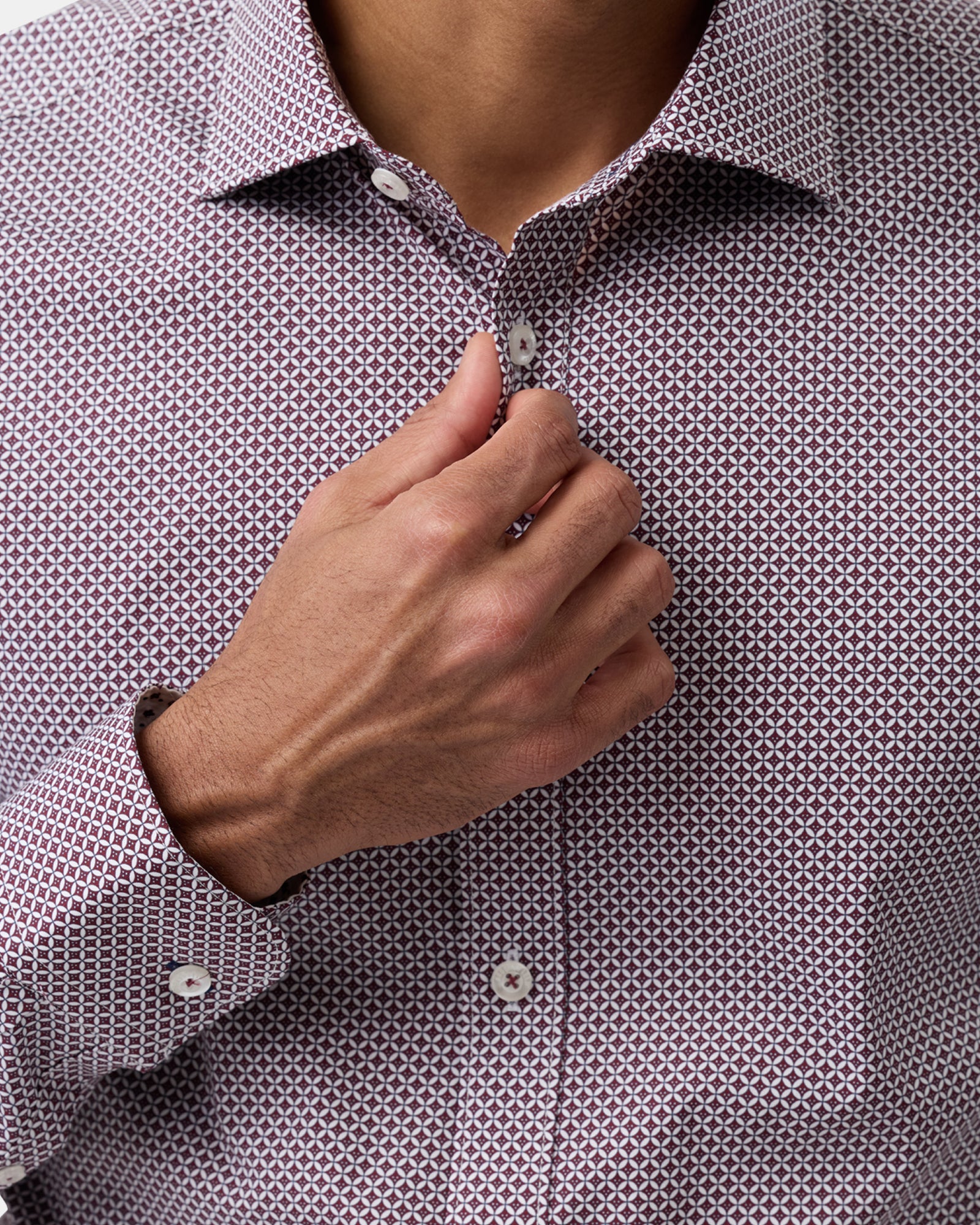 Close-up of burgundy shirt pattern