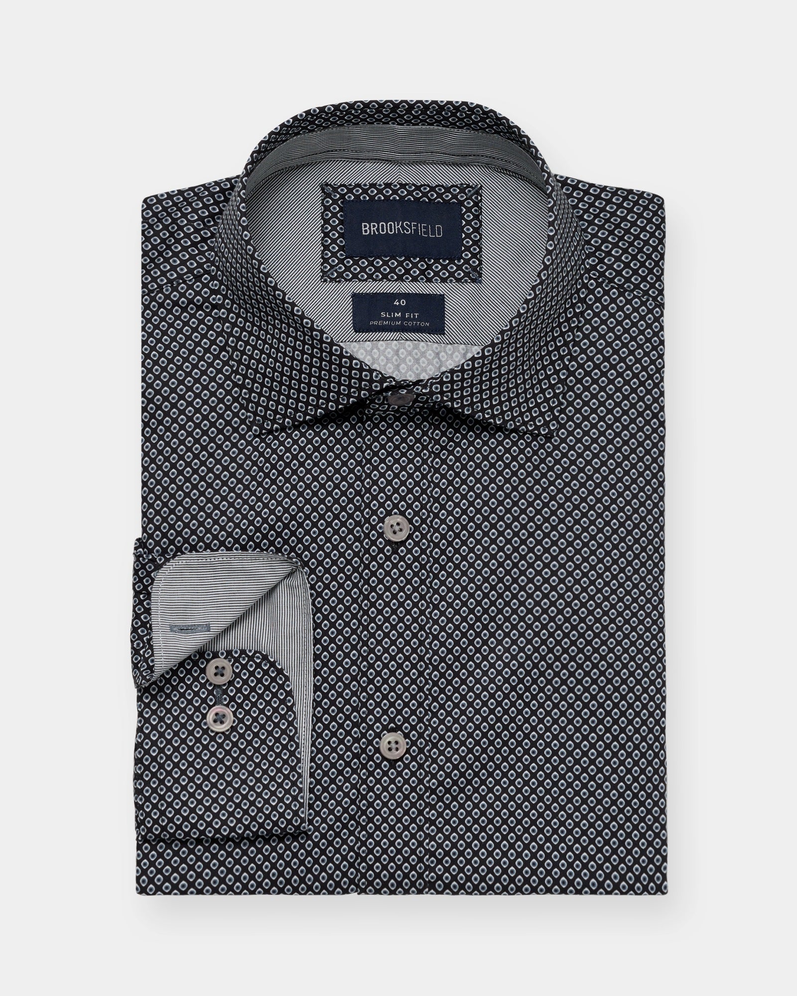 Black slim-fit business shirt shown from the front