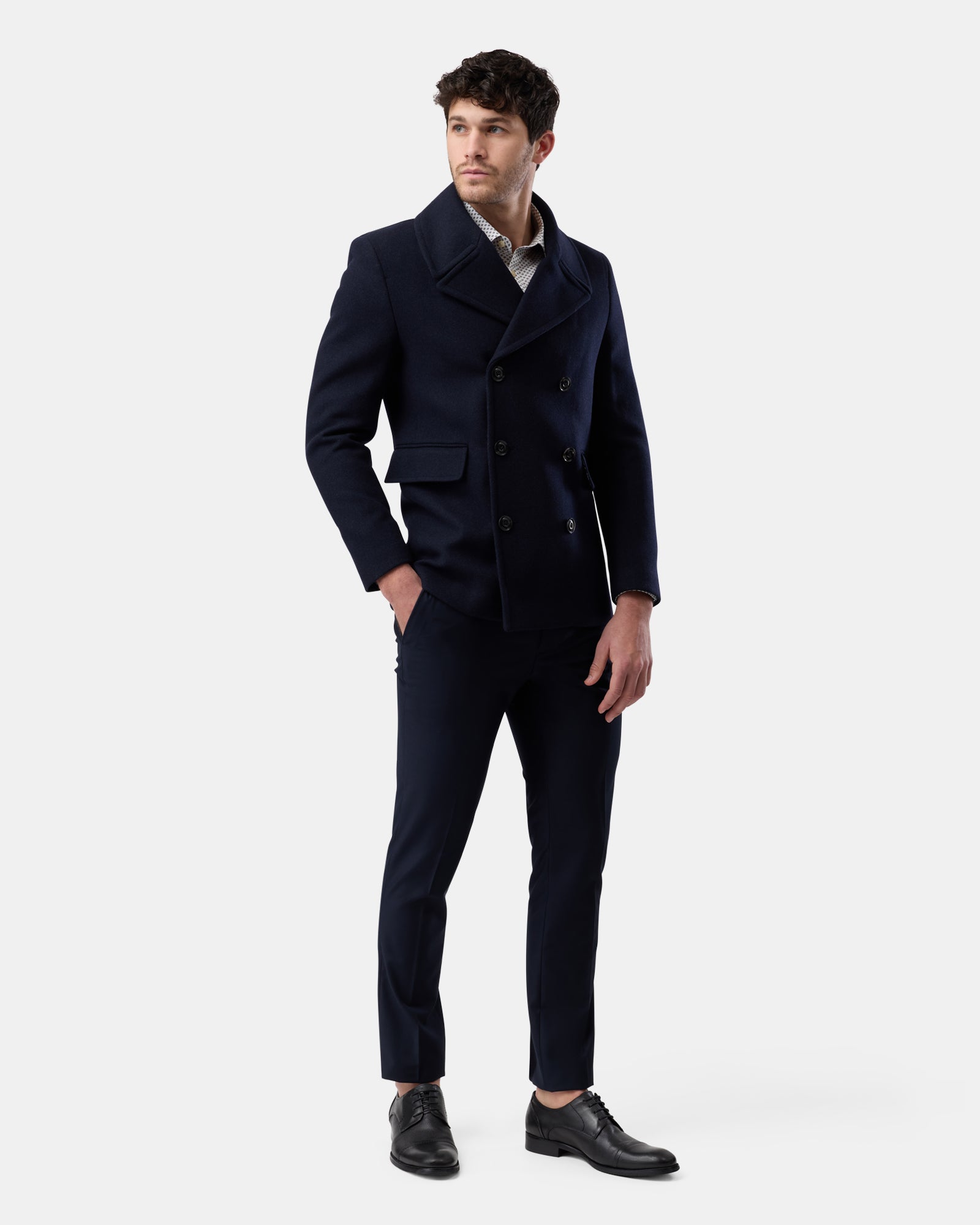 Navy wool blend peacoat paired, Complete look