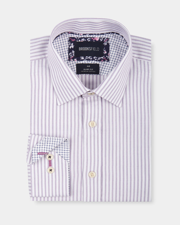 Textured Stripe Slim Fit Dress Shirt