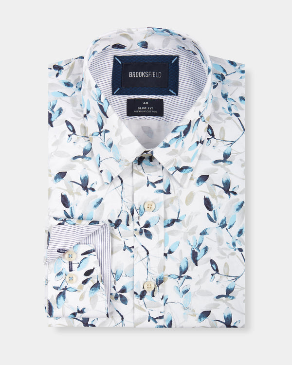 Water Colour Print Slim Fit Dress Shirt
