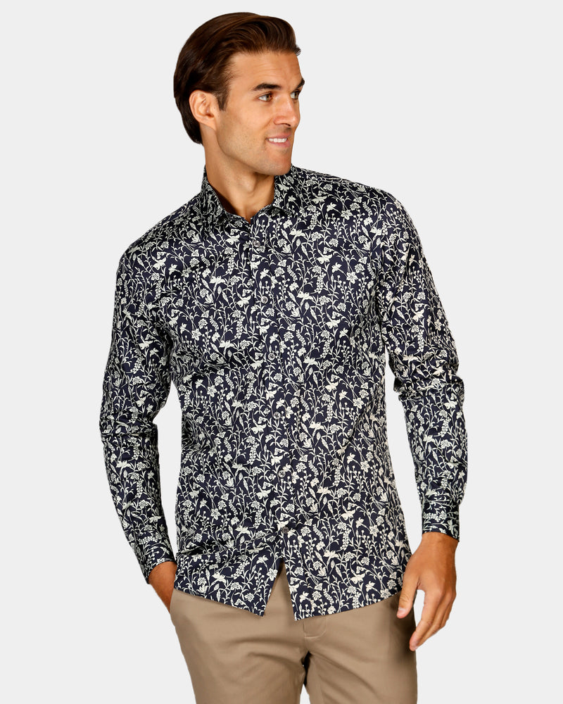 Abstract Floral Print Slim Fit Dress Shirt