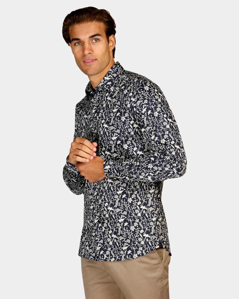 Abstract Floral Print Slim Fit Dress Shirt