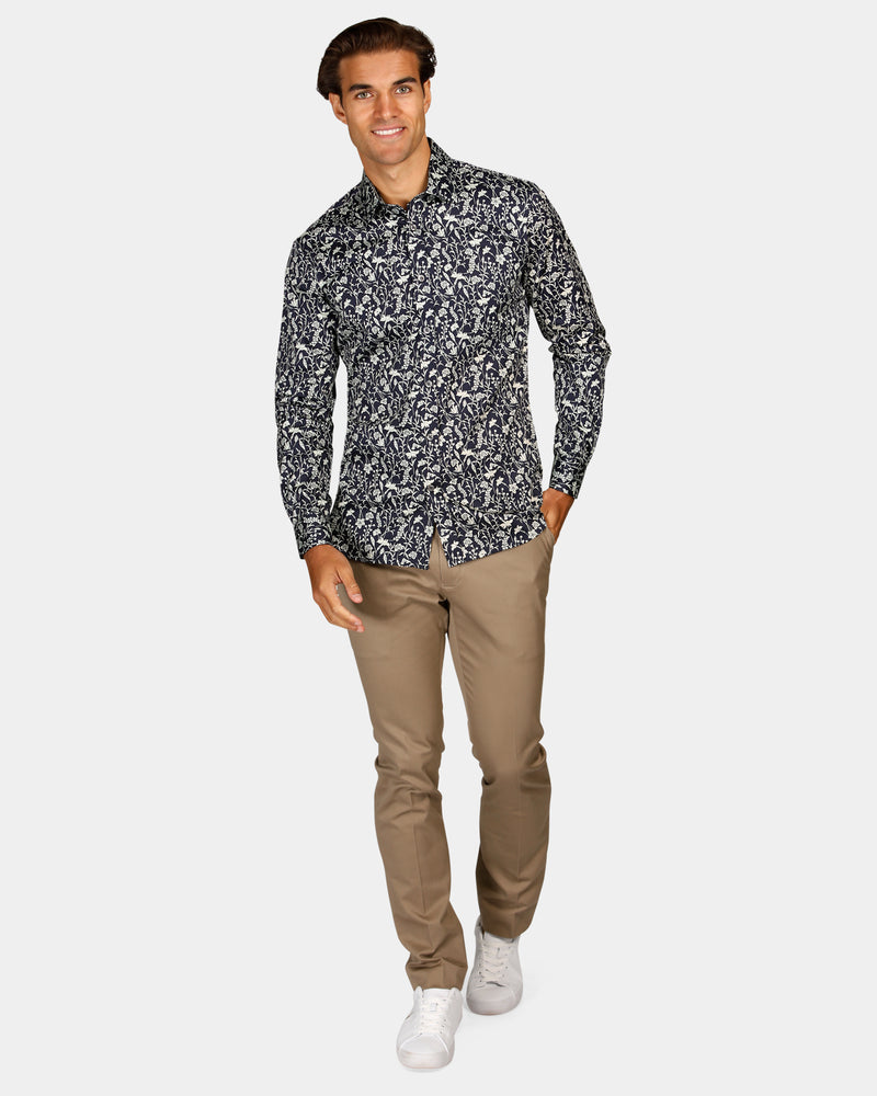 Abstract Floral Print Slim Fit Dress Shirt