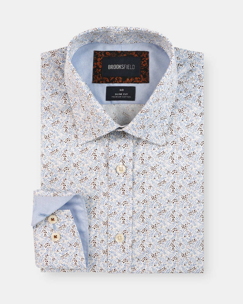 Leaf Print Slim Fit Dress Shirt